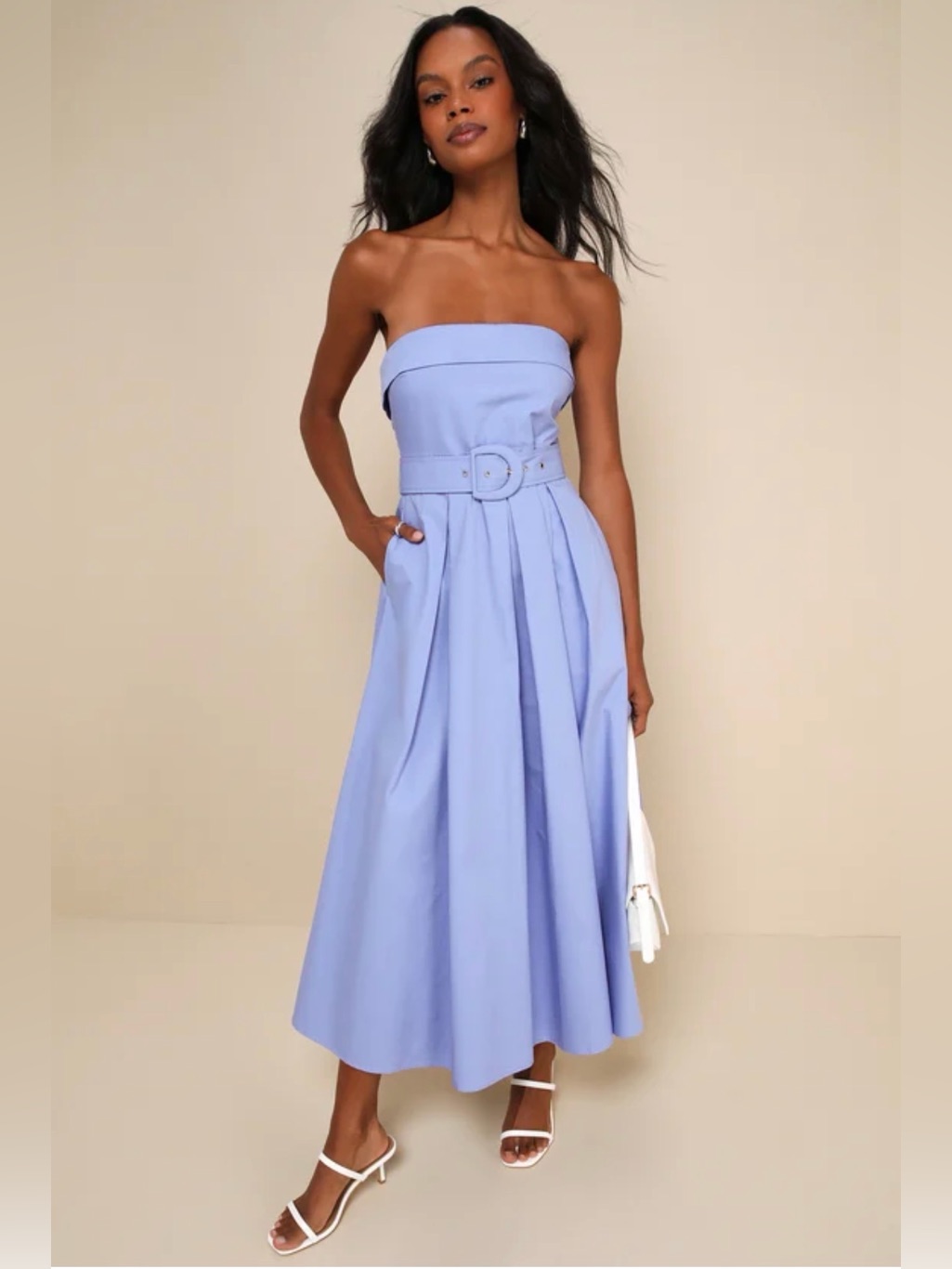 Nwt Lulu's Strapless Belted Midi Dress In Periwinkle Small